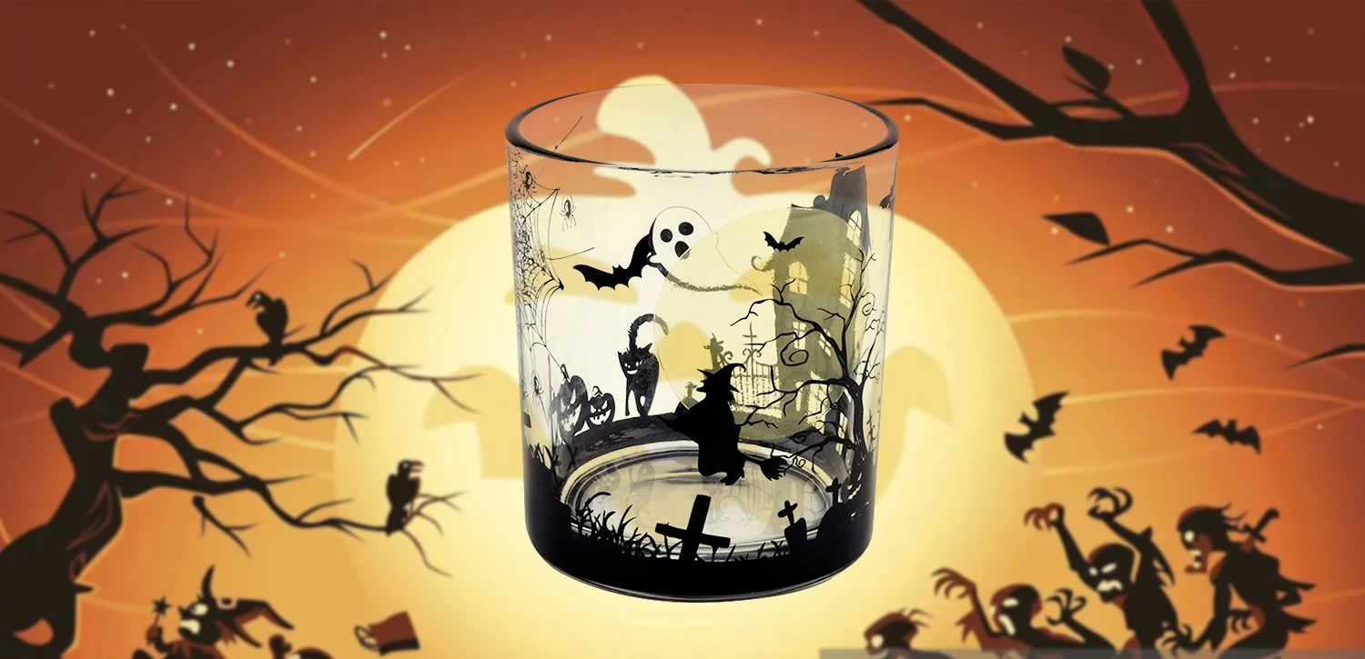 New design for halloween graffiti painting glass candle jars for decoration