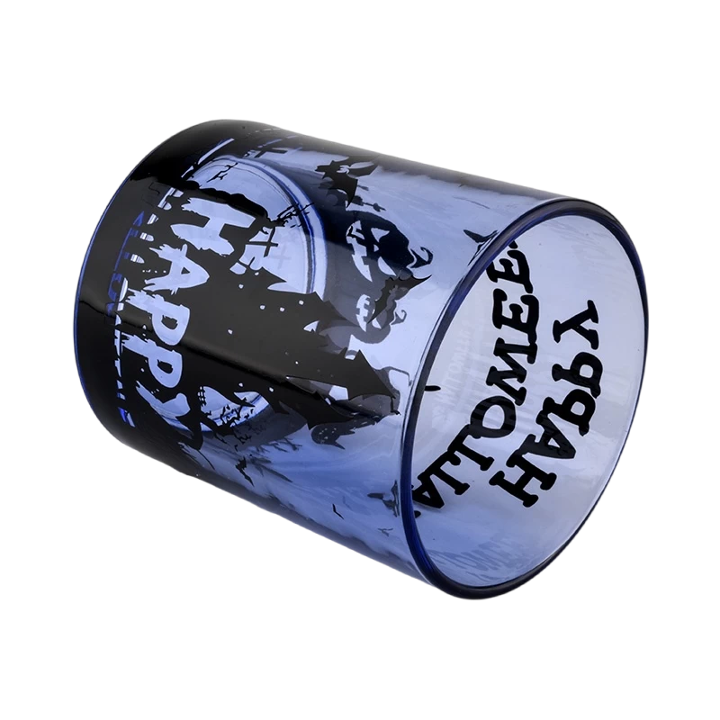 China Wholesale halloween graffiti blue glass candle jars decorated for the holiday manufacturer