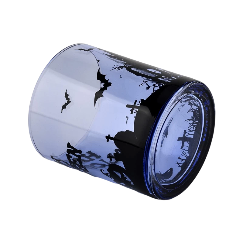China Wholesale halloween graffiti blue glass candle jars decorated for the holiday manufacturer