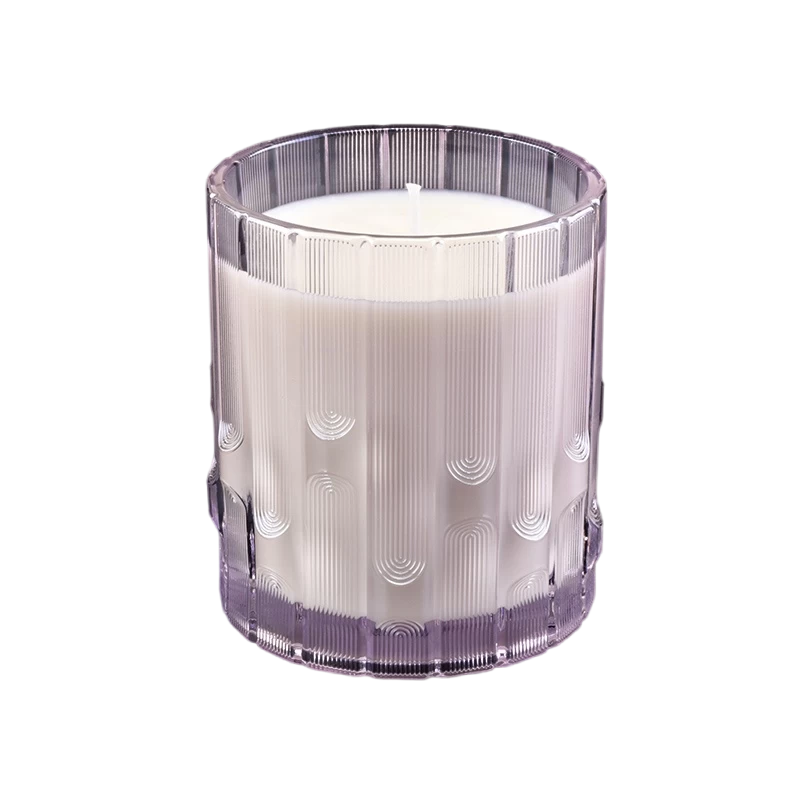 Wholesale vertical striped syllable jar pink clear glass candle jar for home decor