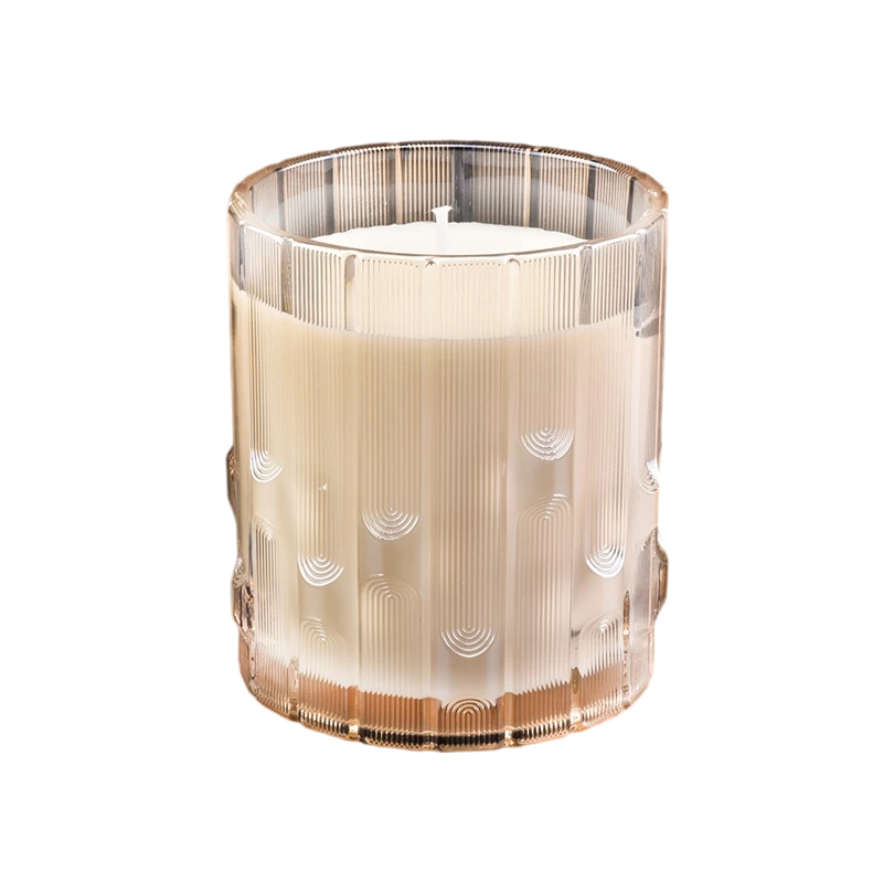 Wholesale vertical striped syllable jar pink clear glass candle jar for home decor