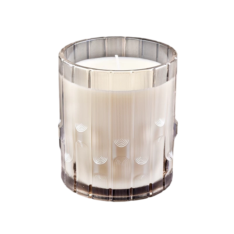 Wholesale vertical striped syllable jar pink clear glass candle jar for home decor