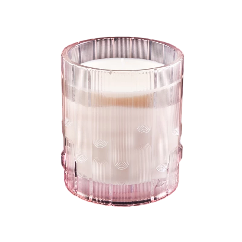 China Wholesale vertical striped syllable jar pink clear glass candle jar for home decor manufacturer