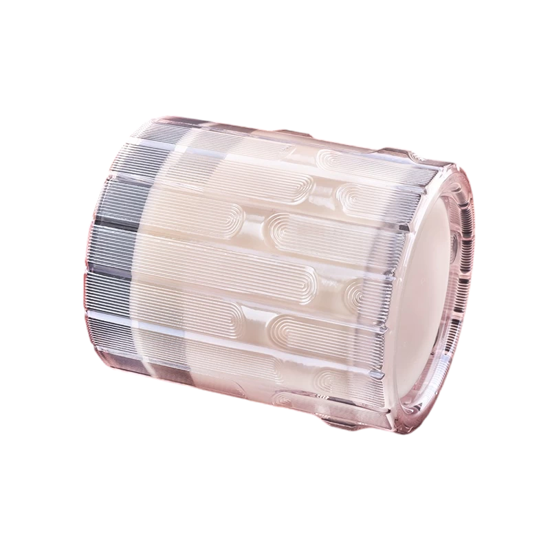 China Wholesale vertical striped syllable jar pink clear glass candle jar for home decor manufacturer