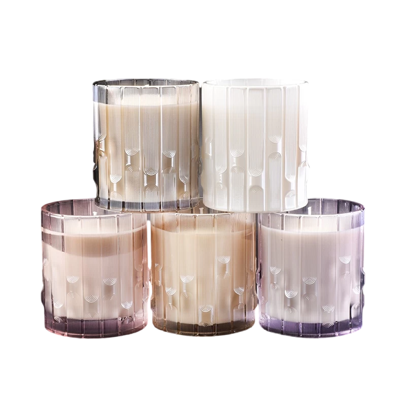 Wholesale vertical striped syllable jar pink clear glass candle jar for home decor