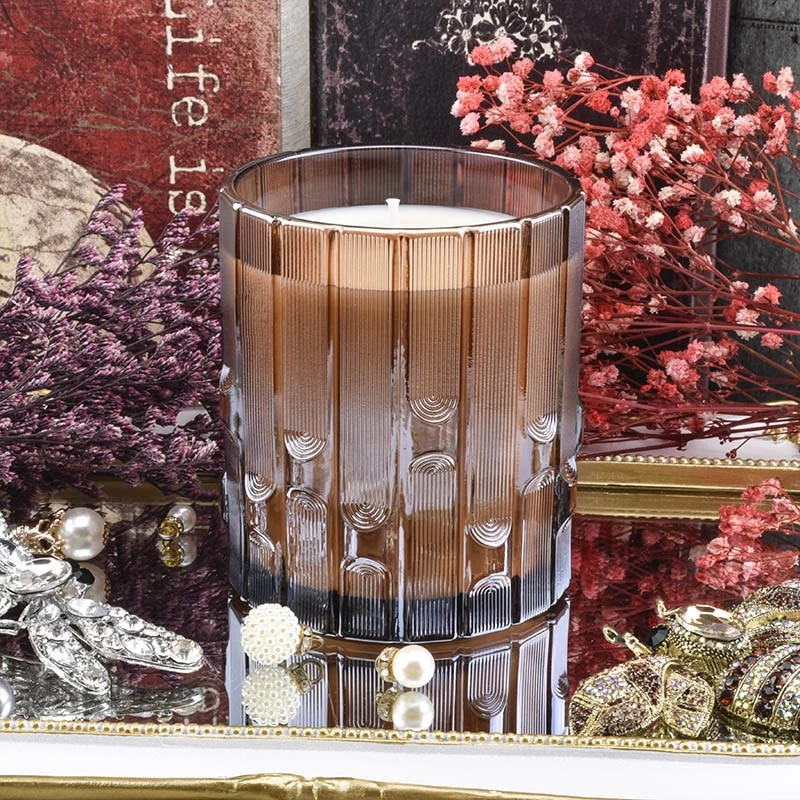 China Custom empty brown syllable jar glass candle jar candle holder decoration wholesaler manufacturer