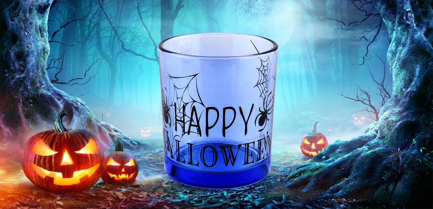 285ml blue customized luxury halloween glass candle jars wholesaler