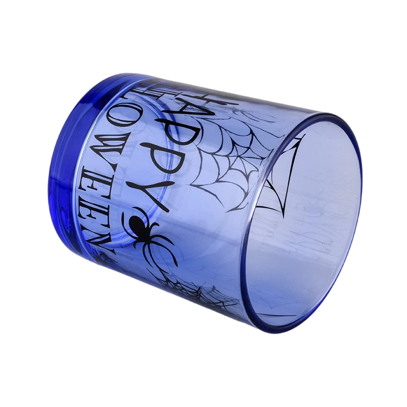 China 285ml blue customized luxury halloween glass candle jars wholesaler manufacturer