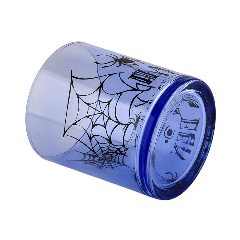 China 285ml blue customized luxury halloween glass candle jars wholesaler manufacturer