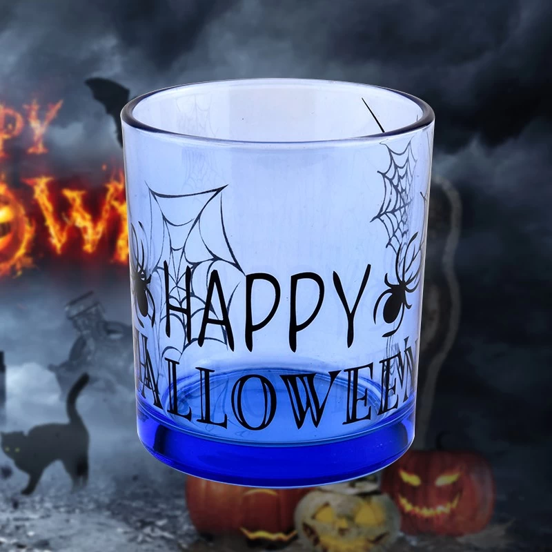 China 285ml blue customized luxury halloween glass candle jars wholesaler manufacturer