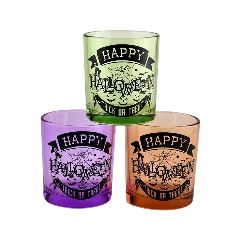 285ml green halloween graffiti glass candle jars custom gift