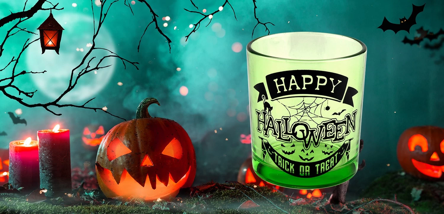 285ml green halloween graffiti glass candle jars custom gift