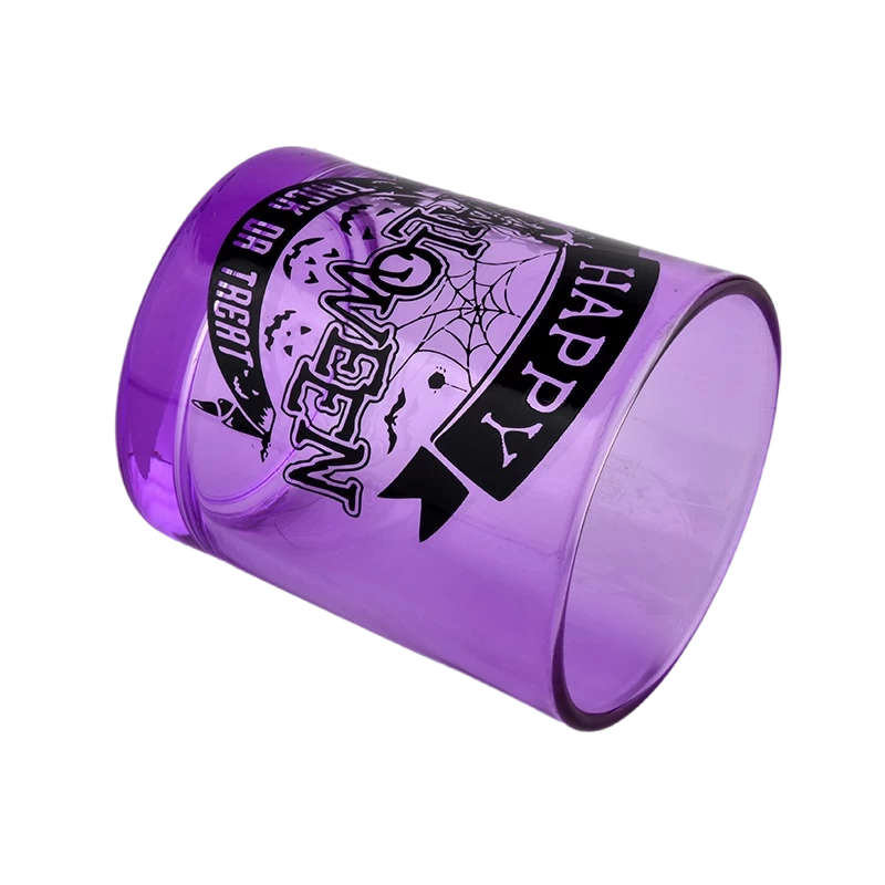 China Halloween holiday decoration purple glass candle jar black lettering graffiti used for candle making manufacturer
