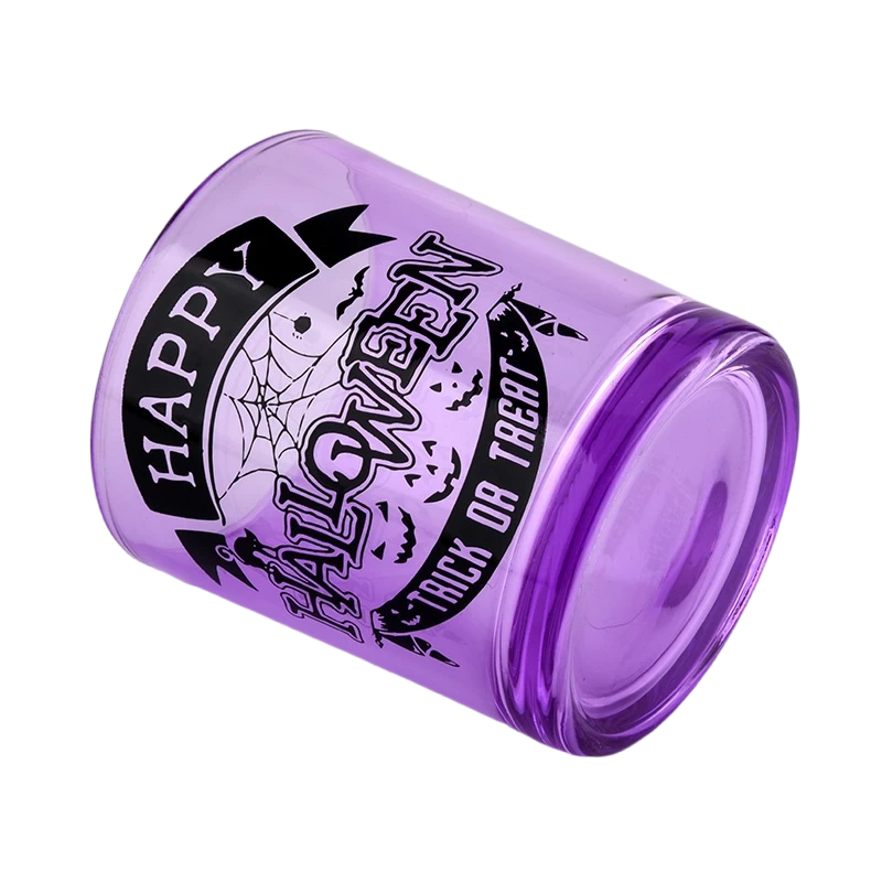 China Halloween holiday decoration purple glass candle jar black lettering graffiti used for candle making manufacturer