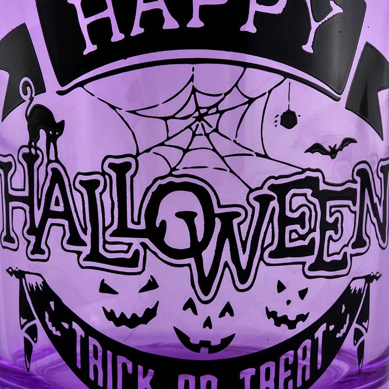 China Halloween holiday decoration purple glass candle jar black lettering graffiti used for candle making manufacturer