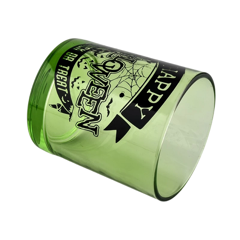 China 285ml green halloween graffiti glass candle jars custom gift manufacturer