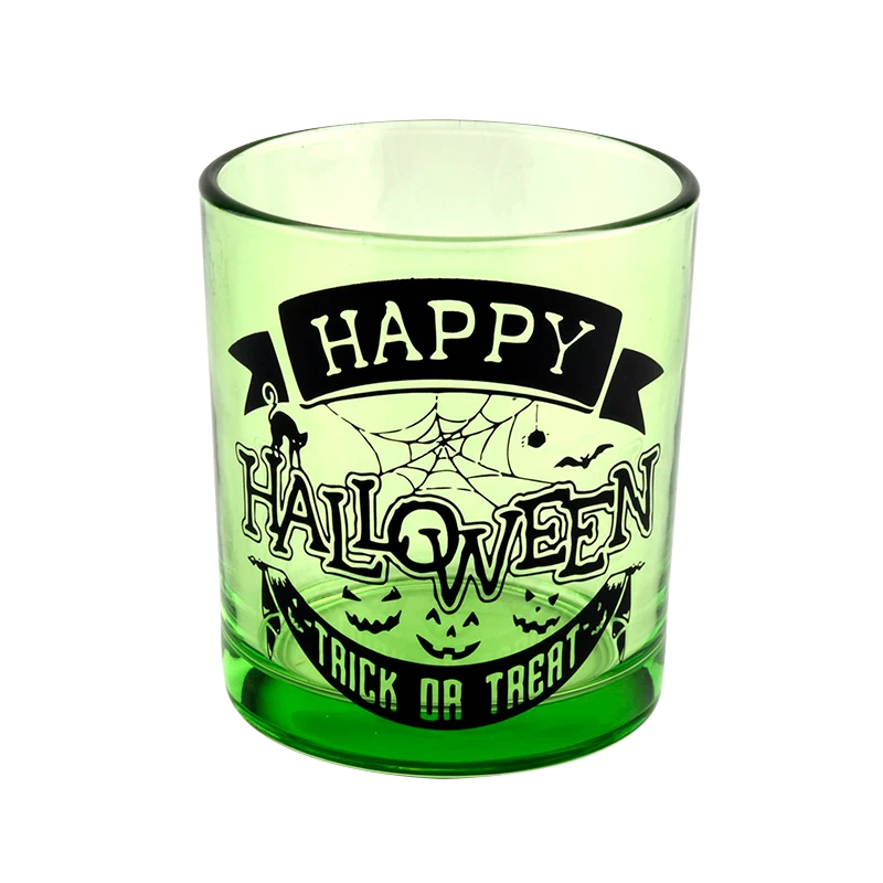 China 285ml green halloween graffiti glass candle jars custom gift manufacturer