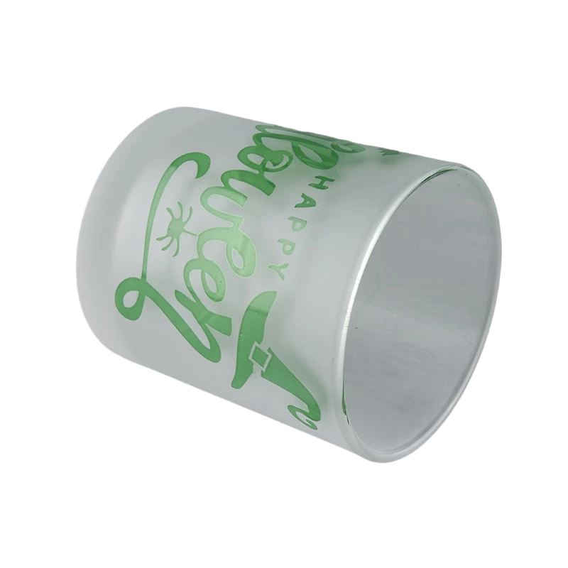 China Wholesale white frosted green graffiti Halloween glass candle jars for party event decorations manufacturer