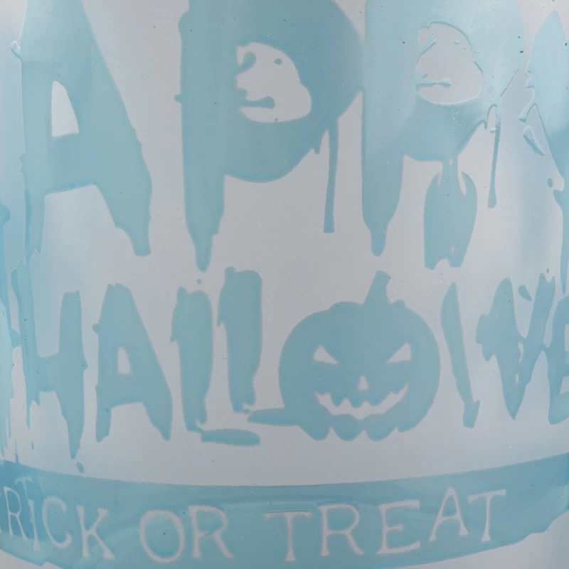 China Luxury white frosted blue Halloween graffiti pattern glass candle jars wholesale manufacturer