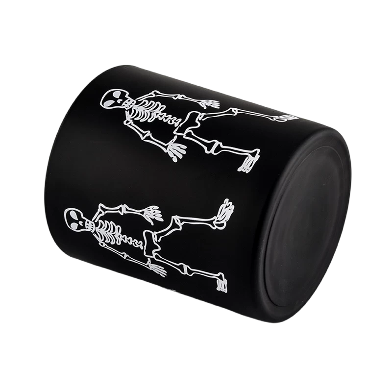 China Wholesale black glass candle jars with Halloween skull design glass candle jars manufacturer