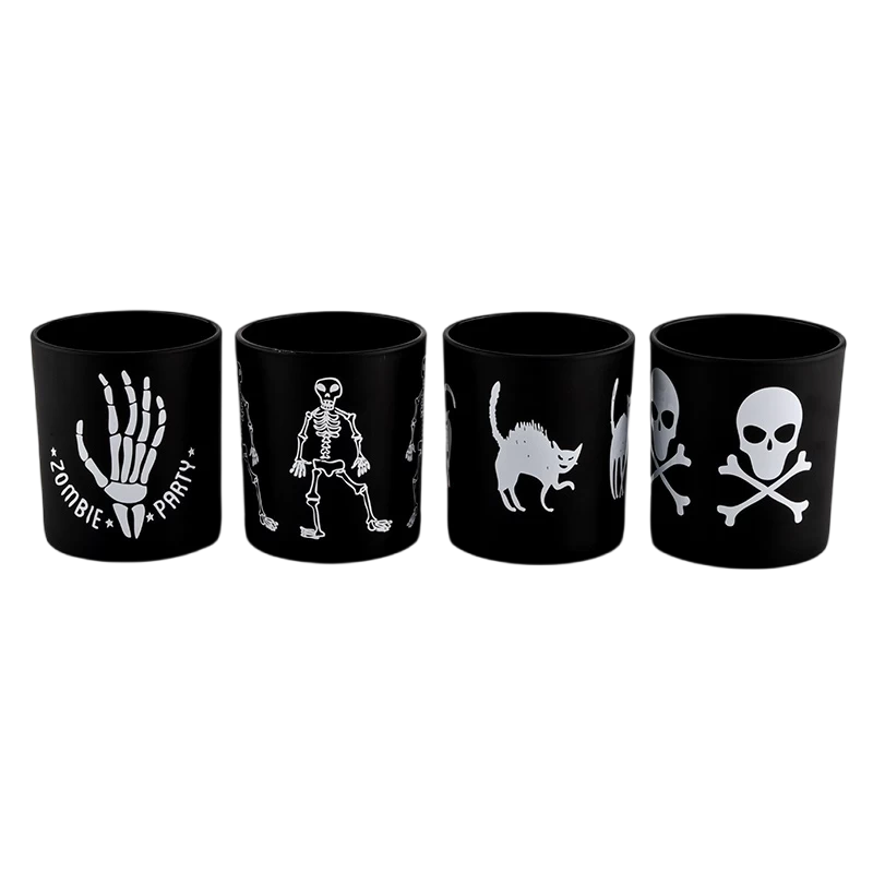 Wholesale popular custom handmade black Halloween graffiti glass candle jars