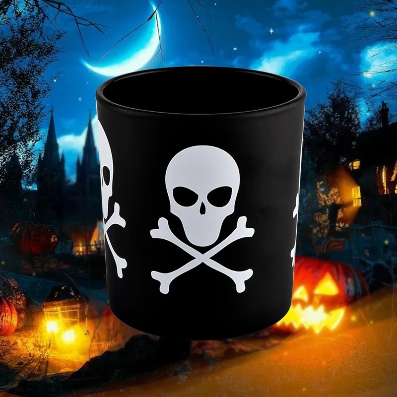 China Wholesale popular custom handmade black Halloween graffiti glass candle jars manufacturer