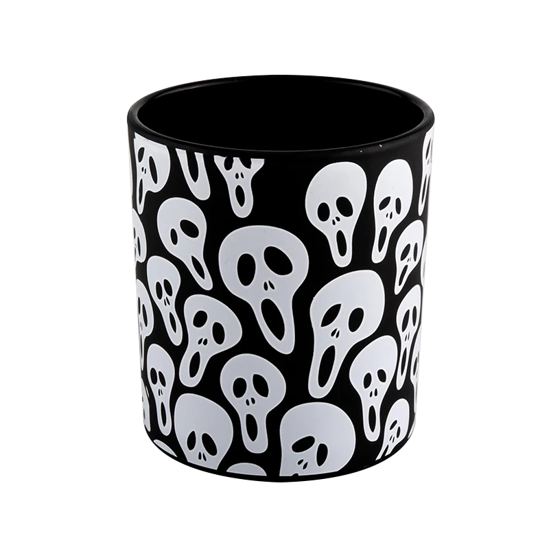 Cina Produttori all'ingrosso di barattoli di candele in vetro con graffiti scheletrici neri di Halloween produttore
