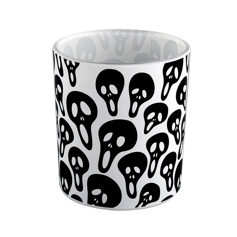 Wholesale Halloween black skeleton graffiti glass candle jar manufacturers