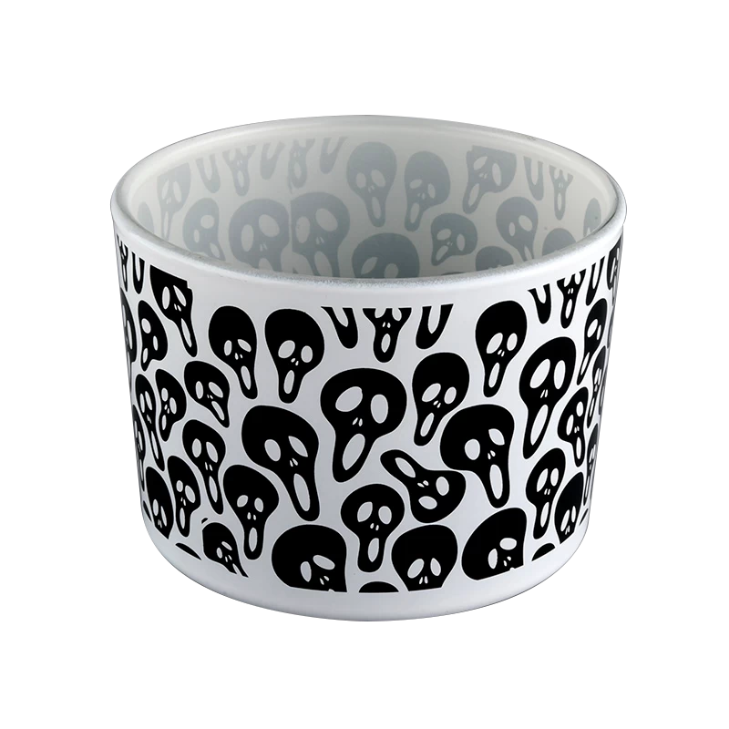 Wholesale Halloween black skeleton graffiti glass candle jar manufacturers