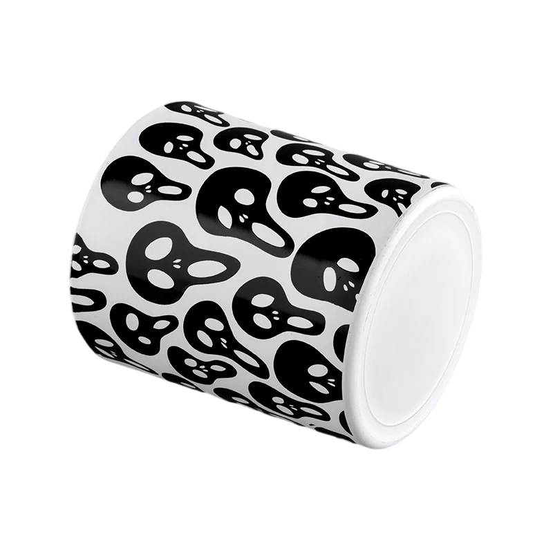 Cina Barattolo di candela di lusso in vetro bianco Barattoli di candela con graffiti scheletro nero di Halloween all'ingrosso produttore