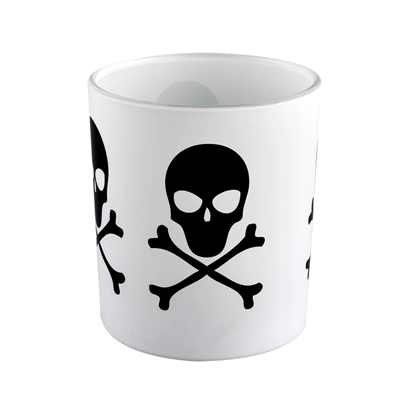 China High quality white glass candle jar Black Skull graffiti Halloween pattern wholesale manufacturer