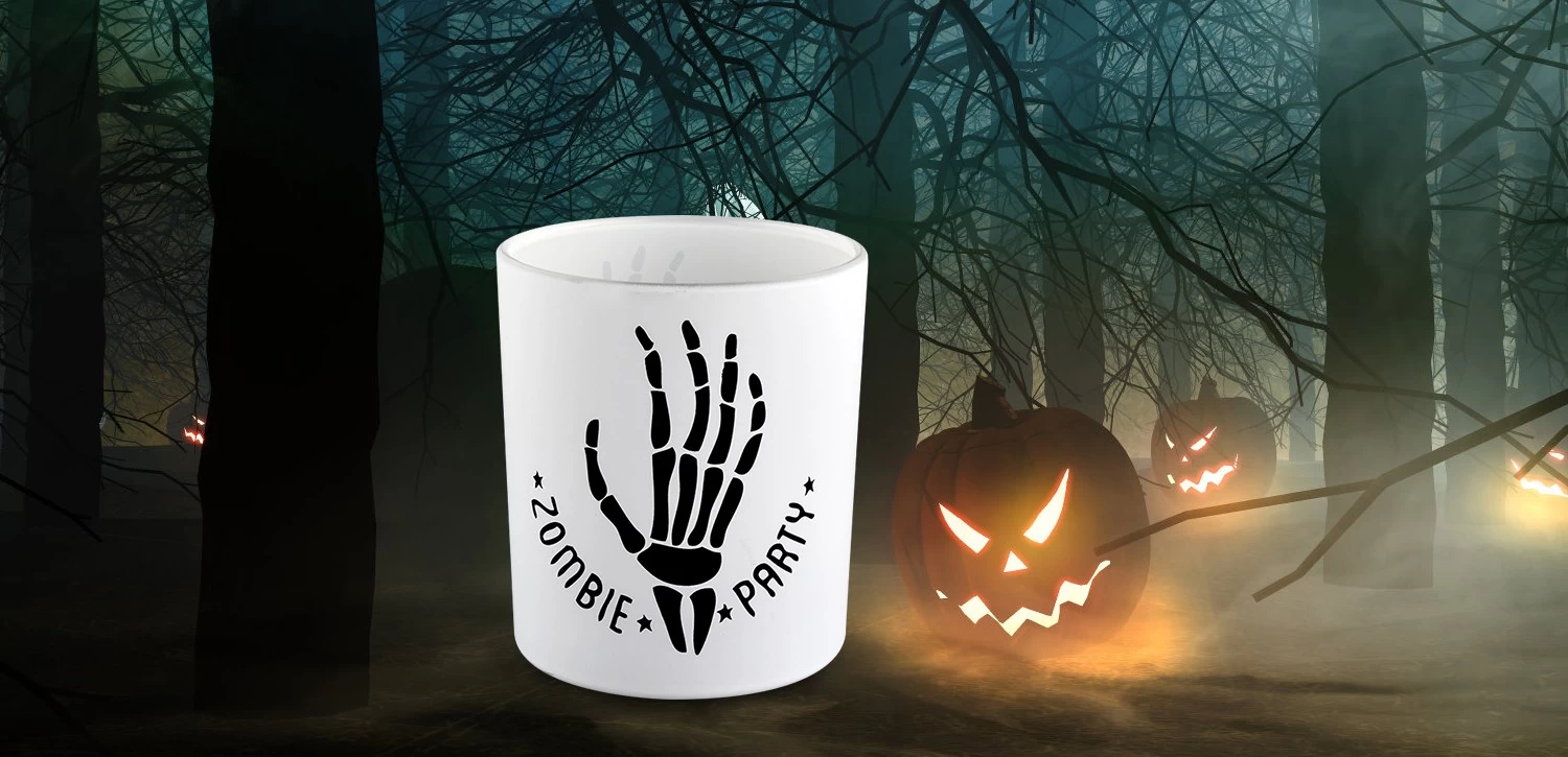 Wholesale Halloween black skeleton hand graffiti glass candle jars decorate interiors
