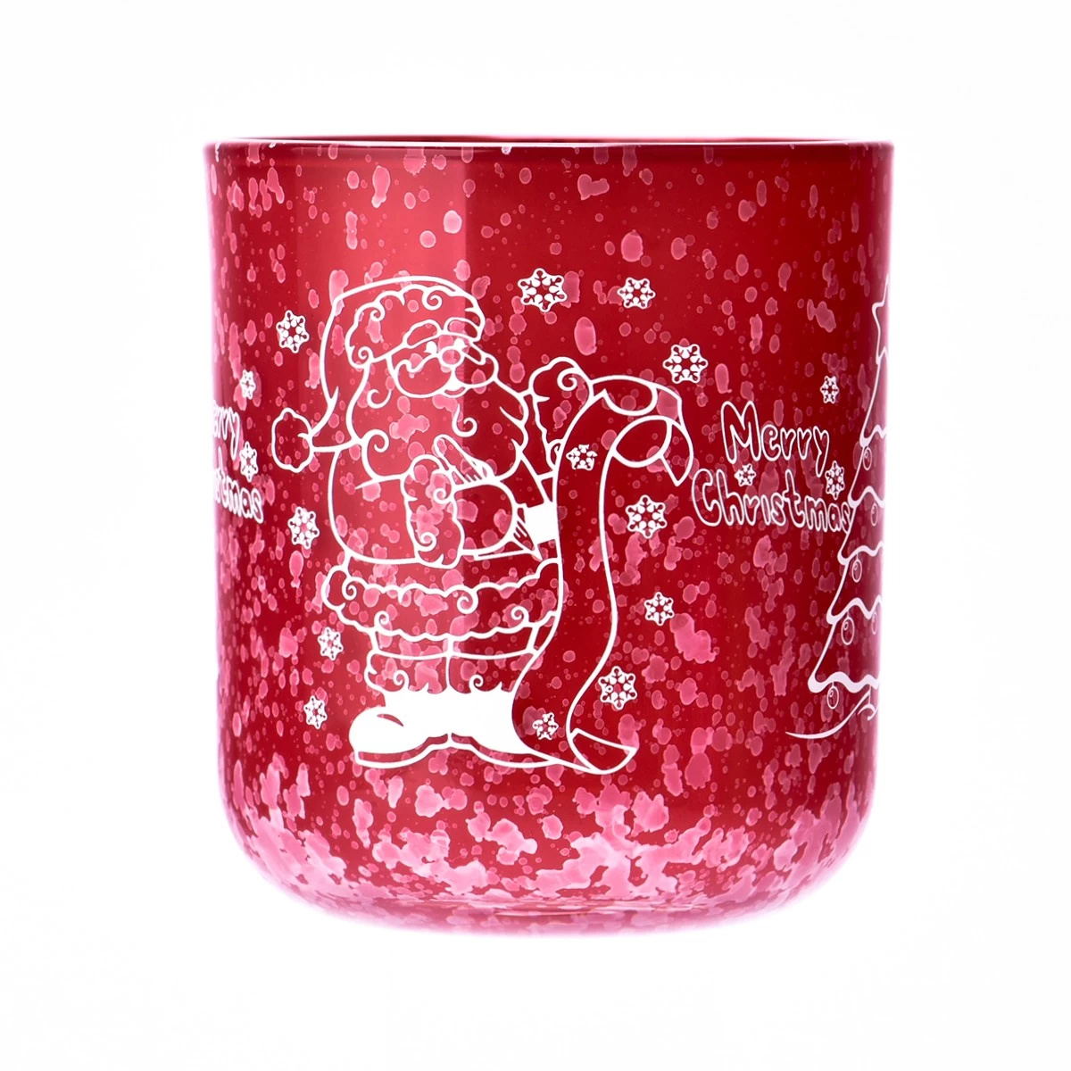 China Wholesale red Christmas decal paper glass candle holder with lid manufacturer