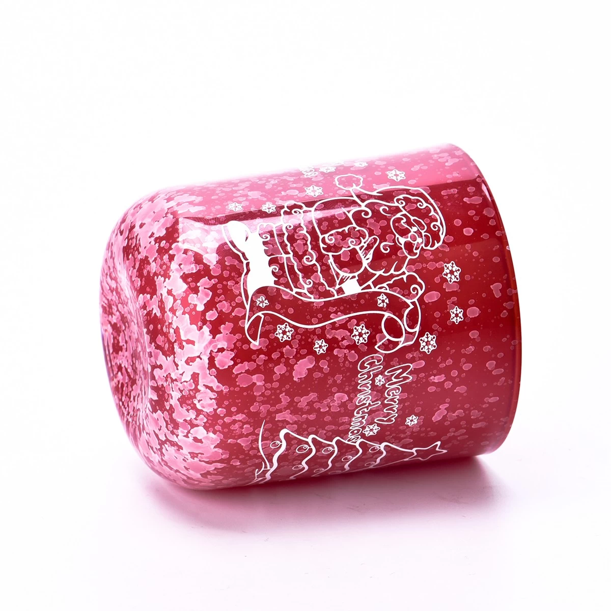 China Wholesale red Christmas decal paper glass candle holder with lid manufacturer