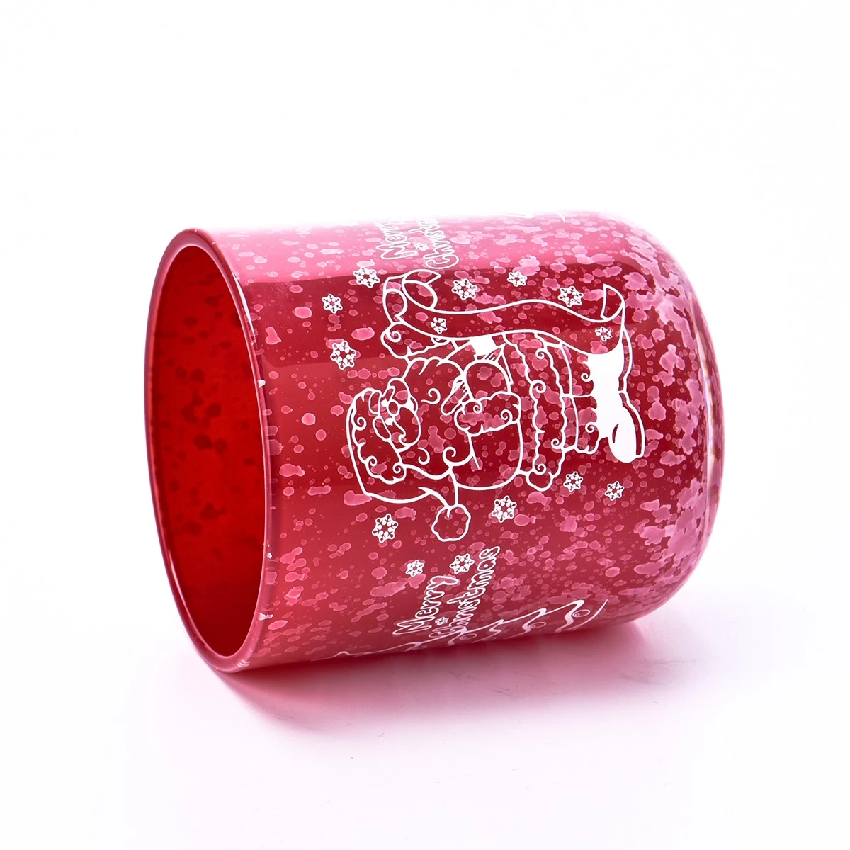 China Wholesale red Christmas decal paper glass candle holder with lid manufacturer