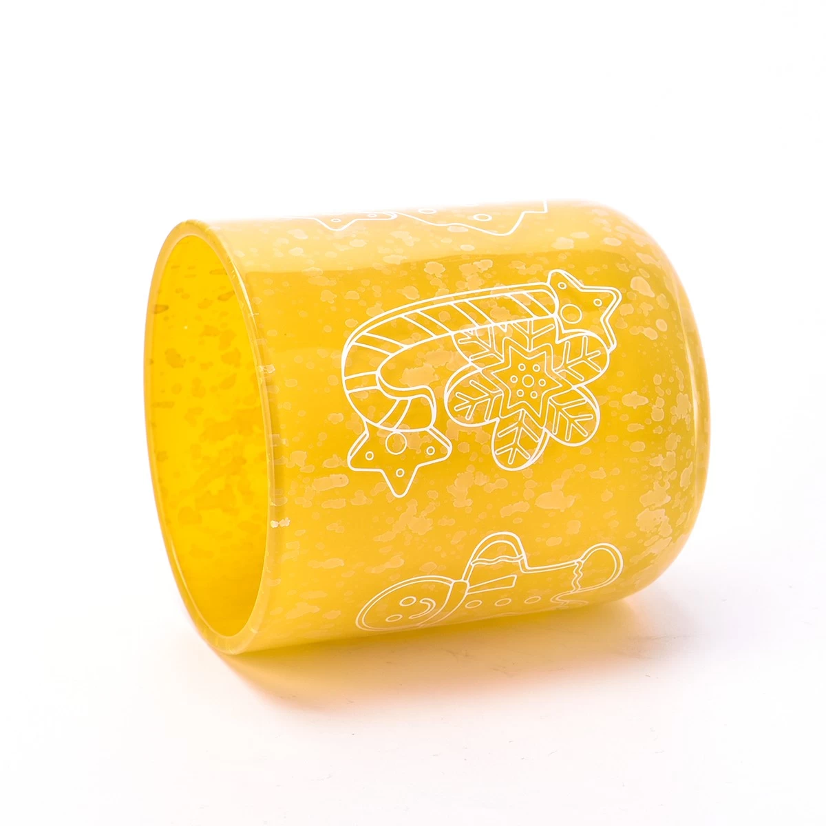 China Luxury custom Christmas pattern yellow glass candle jars with lid manufacturer
