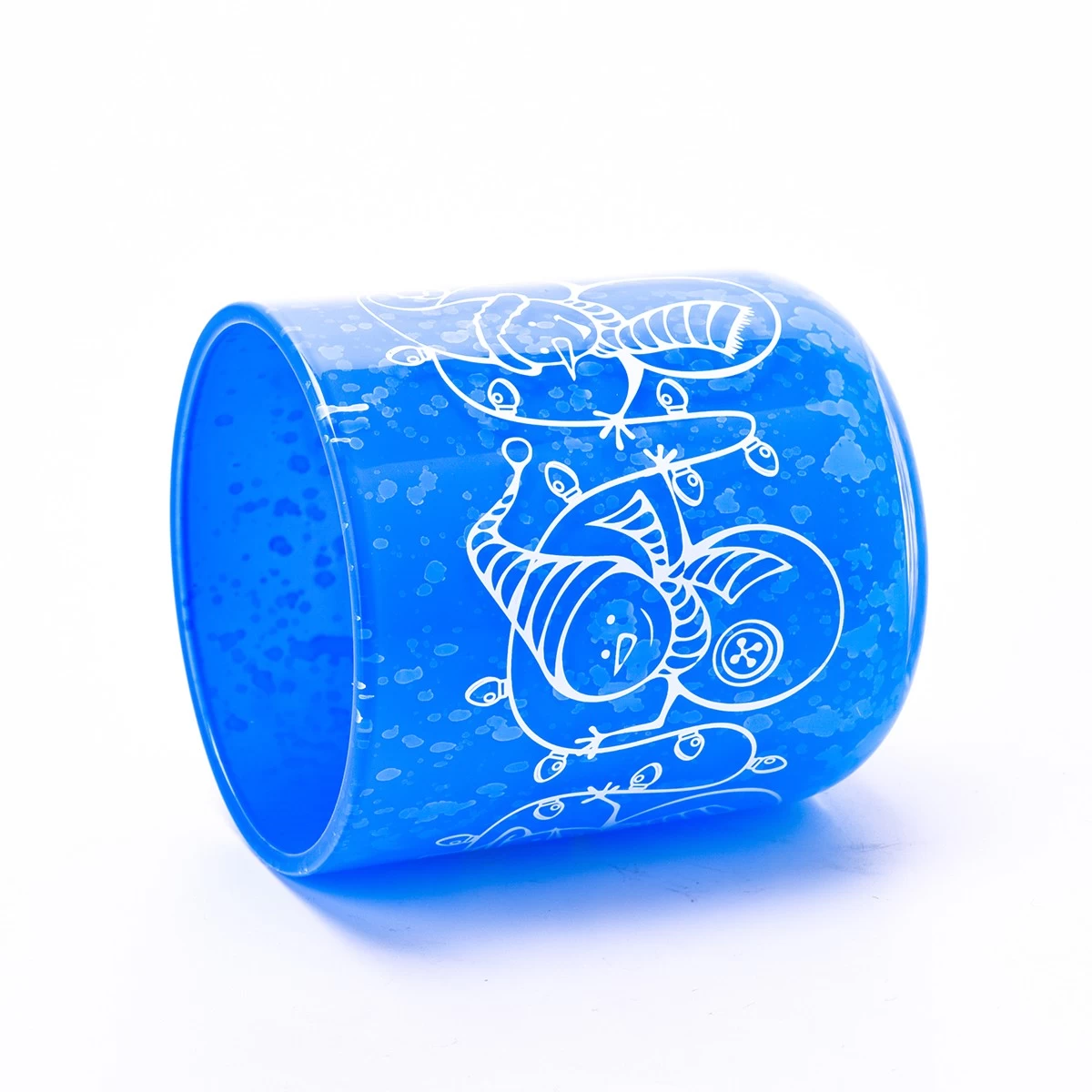 China Wholesale Christmas snowman pattern blue glass candle jar with lid manufacturer