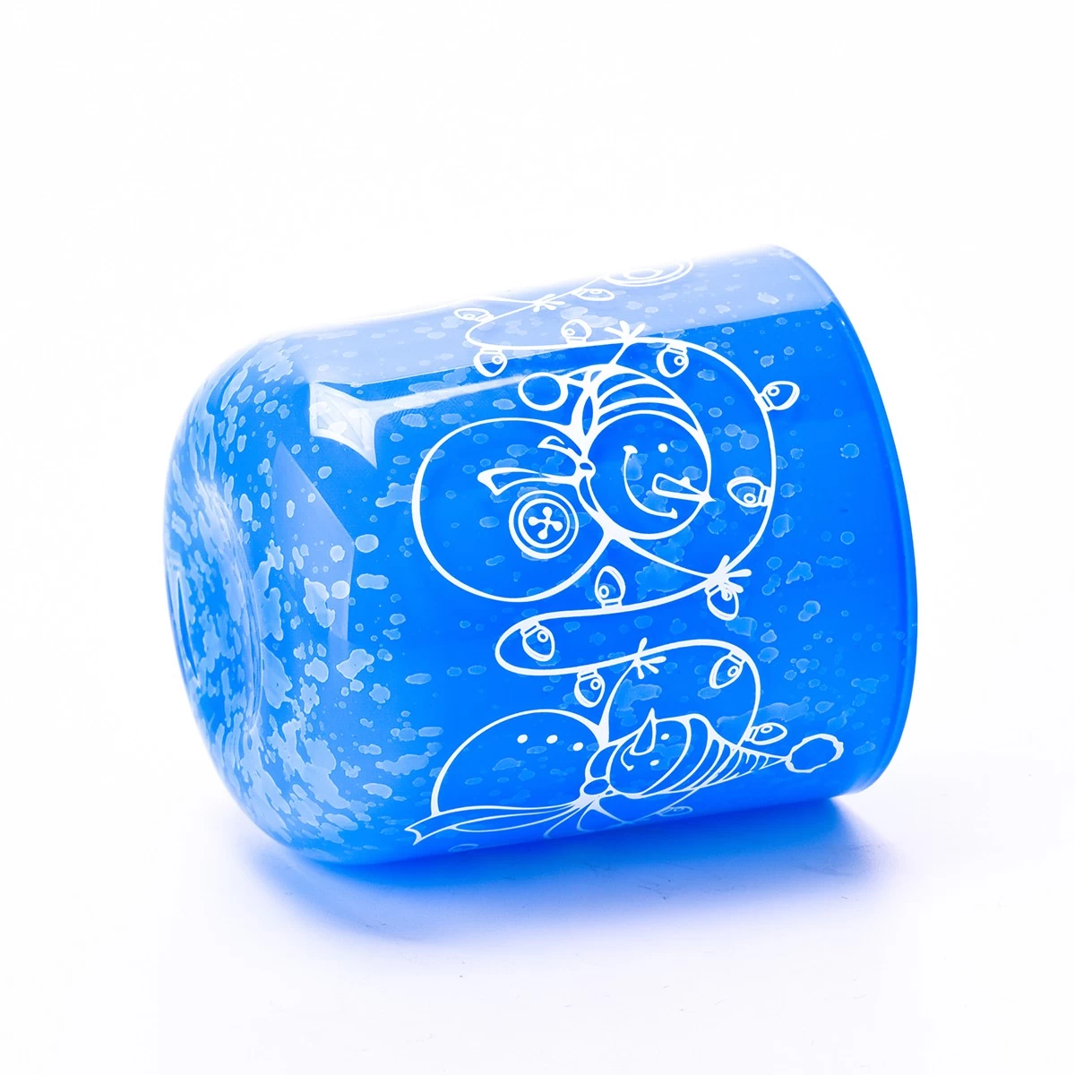 China Wholesale Christmas snowman pattern blue glass candle jar with lid manufacturer
