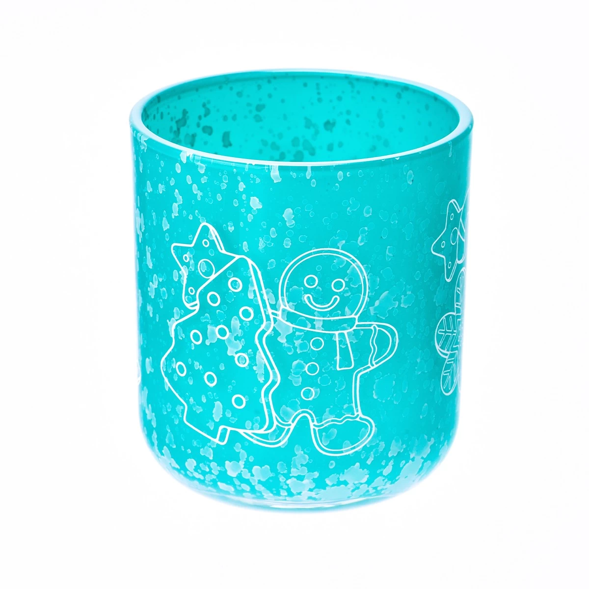 China Luxury customized handmade sky blue Christmas decal paper glass candle holder with lid manufacturer