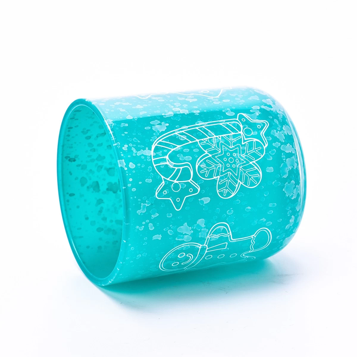 China Luxury customized handmade sky blue Christmas decal paper glass candle holder with lid manufacturer