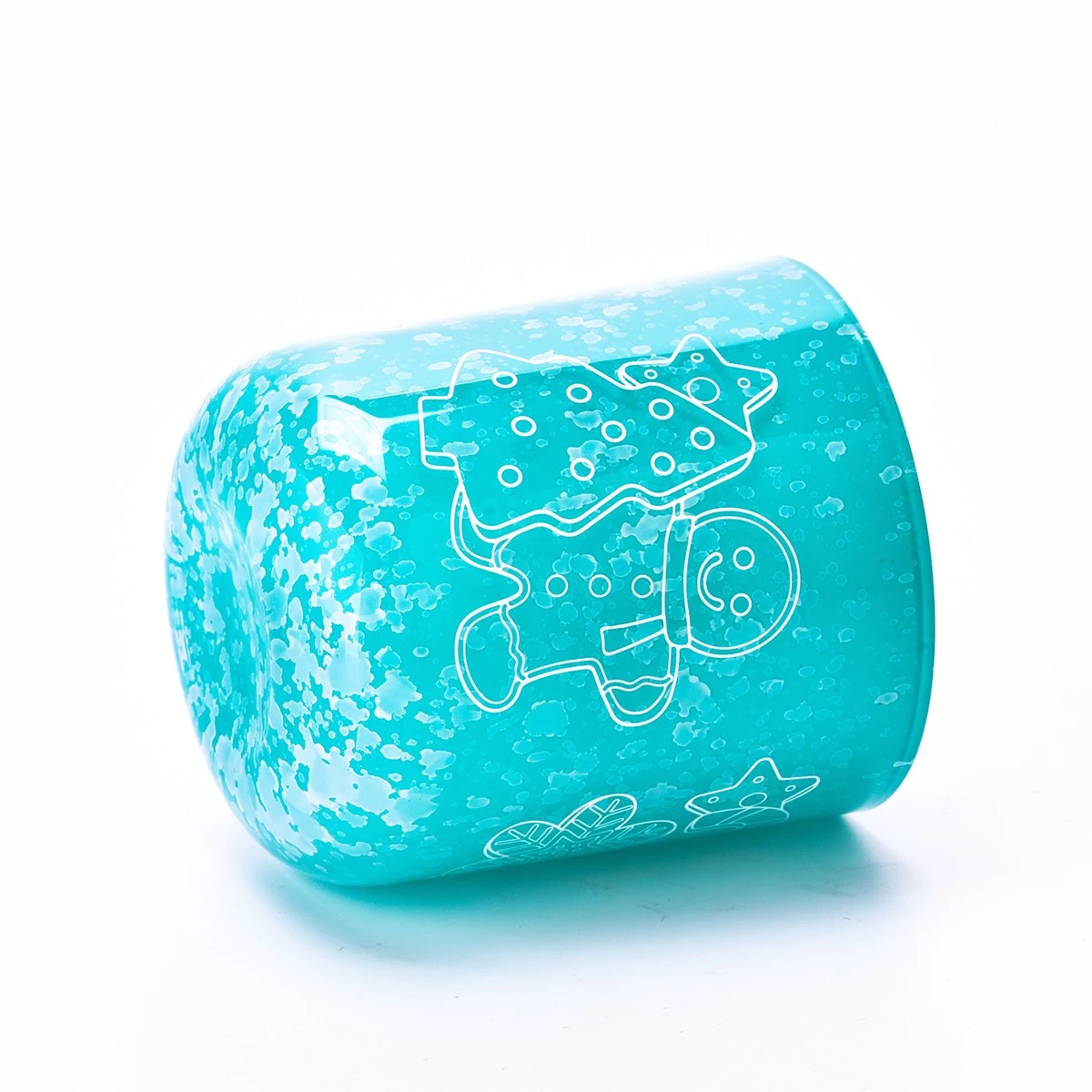China Luxury customized handmade sky blue Christmas decal paper glass candle holder with lid manufacturer