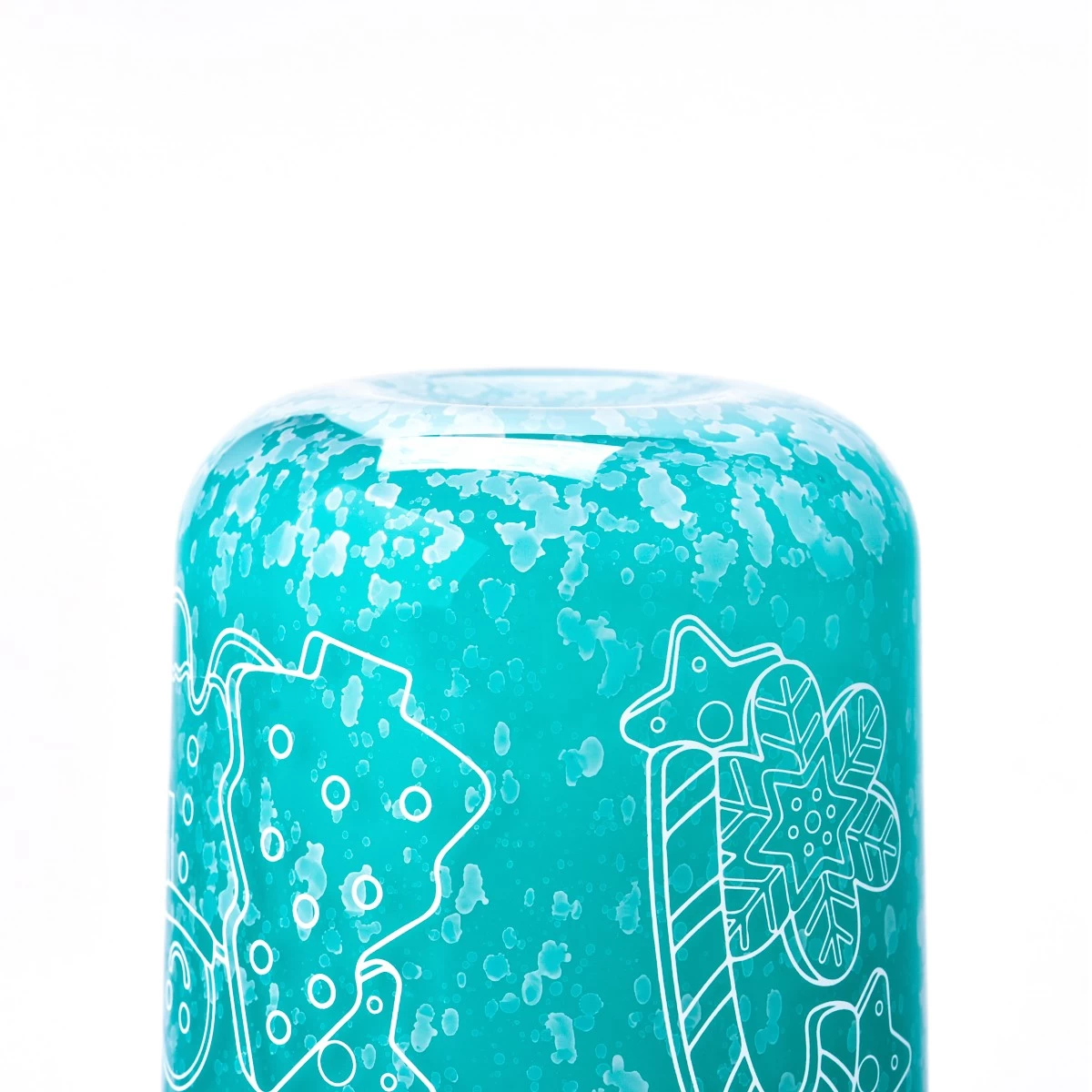 China Luxury customized handmade sky blue Christmas decal paper glass candle holder with lid manufacturer