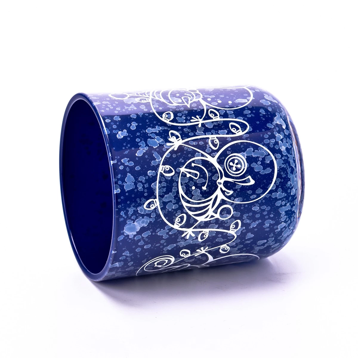 China Wholesale custom logo dark blue Christmas decal paper glass candle holder with lid manufacturer