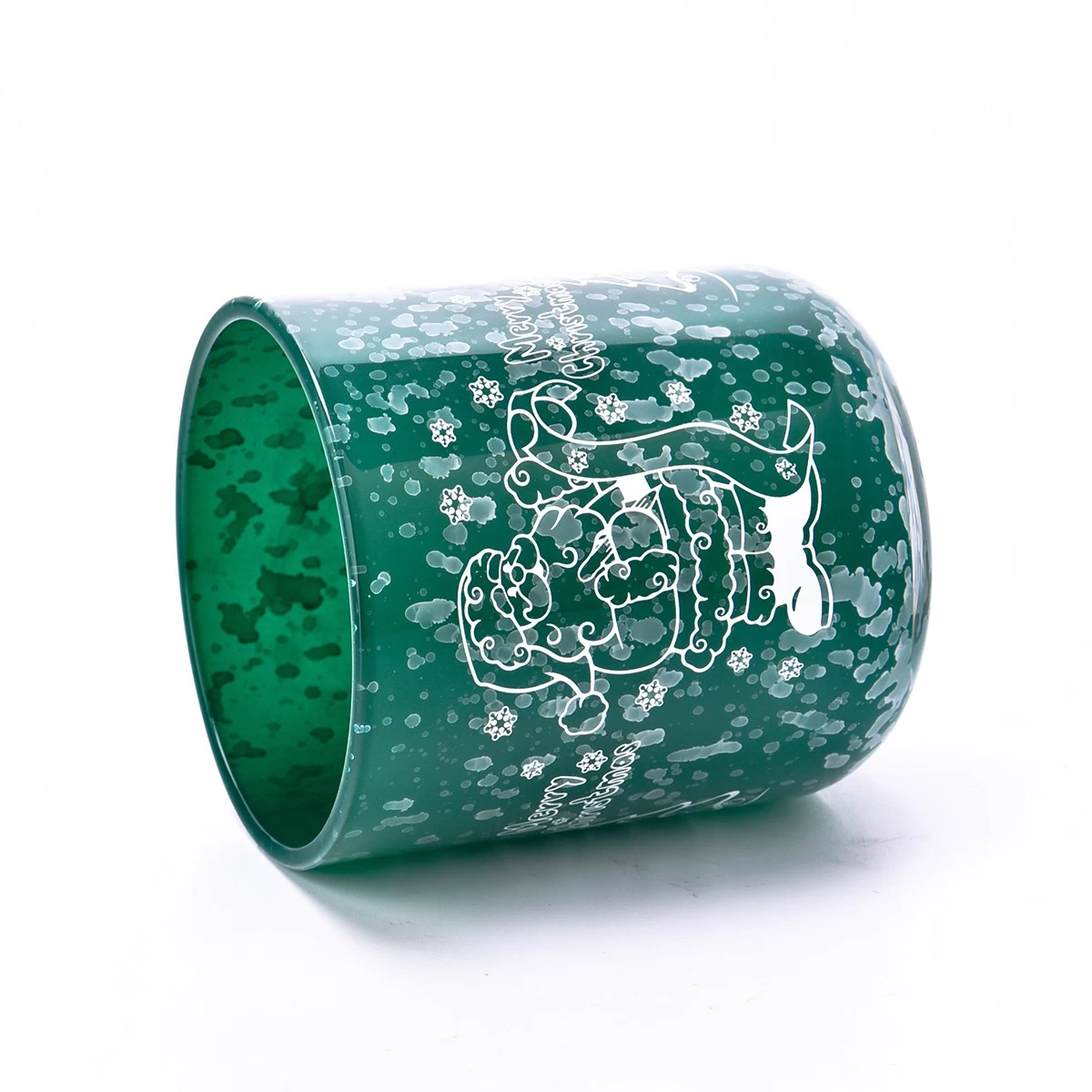 China Custom dark green Christmas decal paper glass candle jar with lid manufacturer