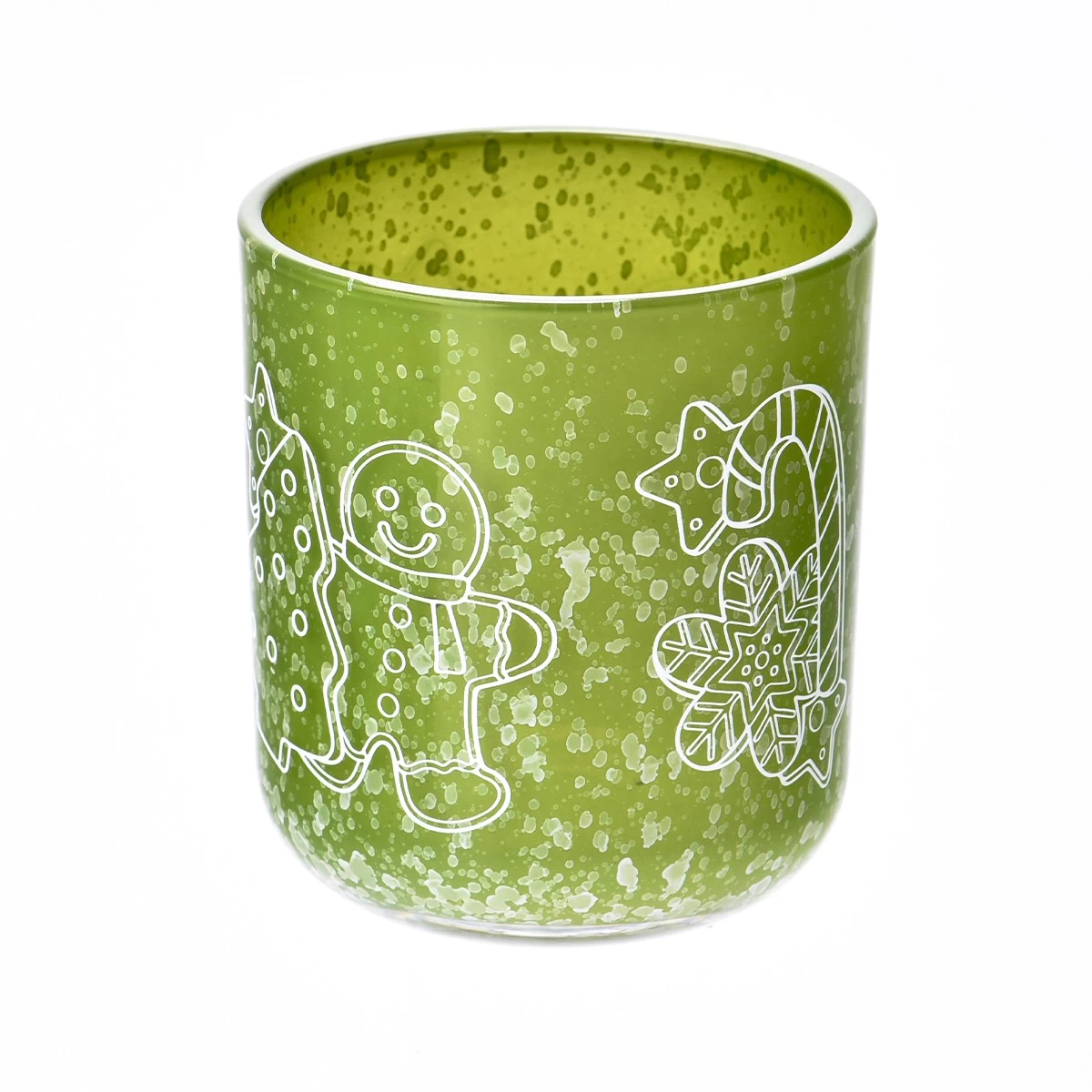 China Wholesale popular customized grass green christmas decal paper glass candle jar with lid manufacturer
