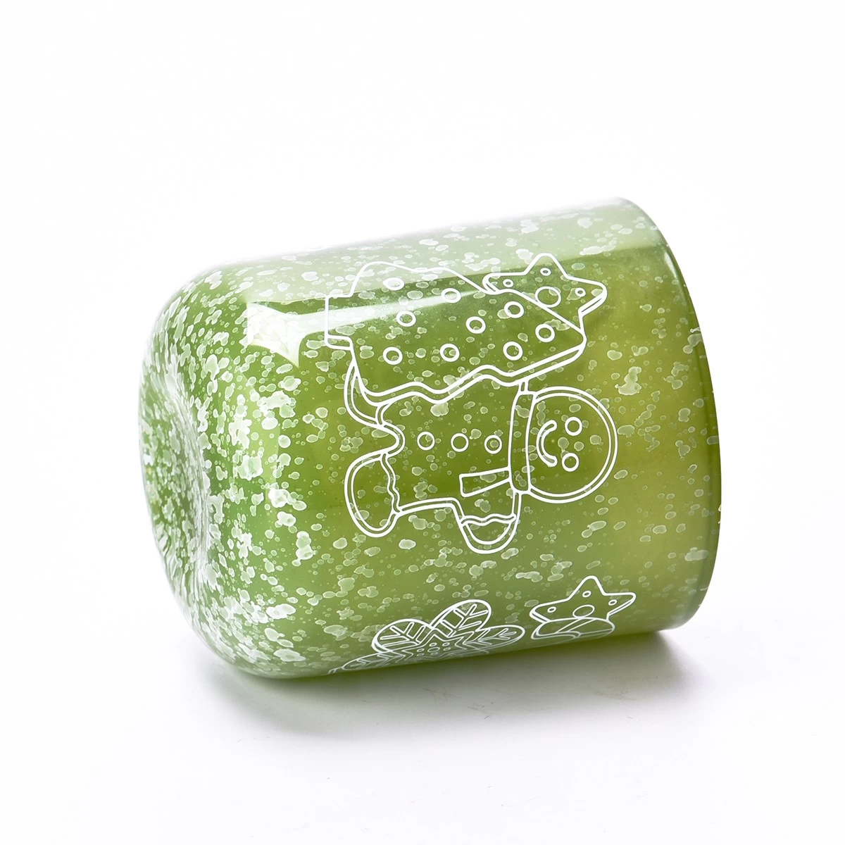 China Wholesale popular customized grass green christmas decal paper glass candle jar with lid manufacturer