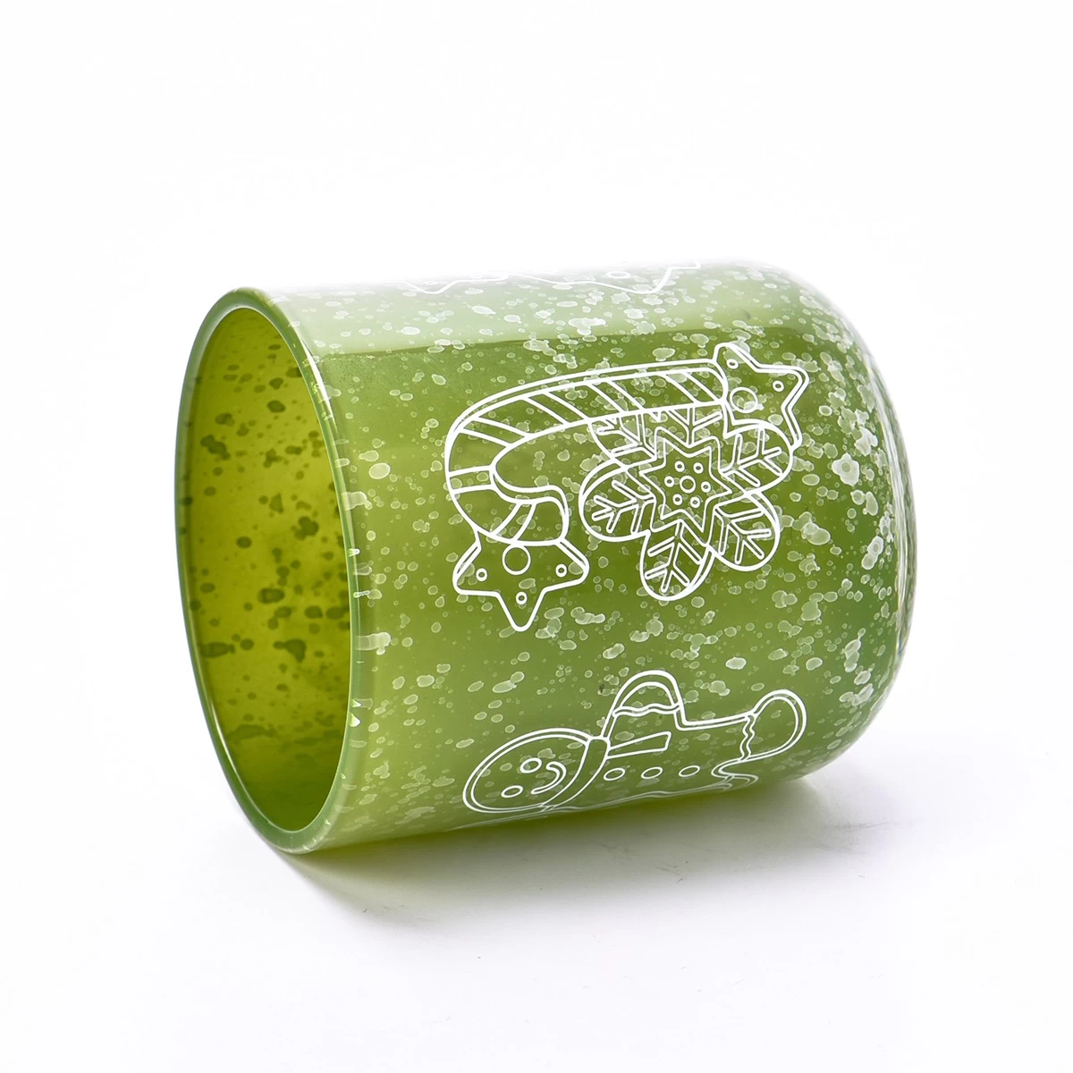 China Wholesale popular customized grass green christmas decal paper glass candle jar with lid manufacturer