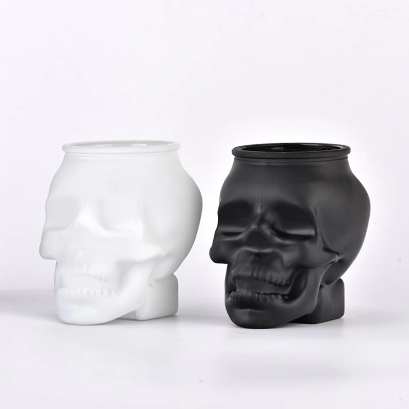 Custom black skull glass candle jar Halloween decorations