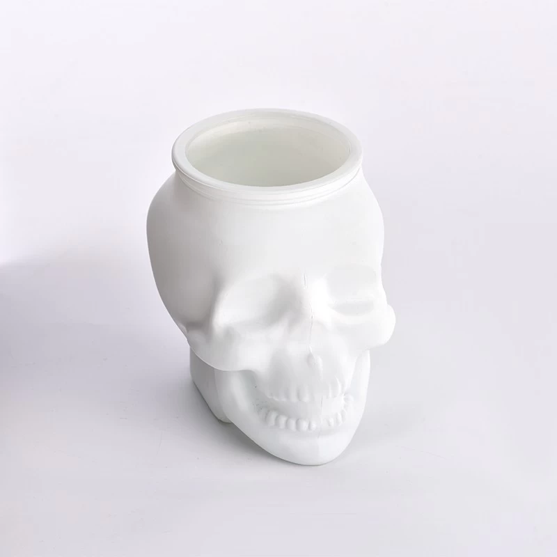 China Wholesale Halloween white skull glass candle jars for holiday decorations manufacturer