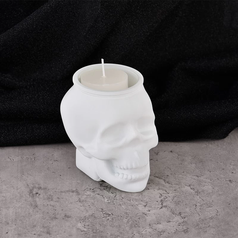Wholesale Halloween white skull glass candle jars for holiday decorations